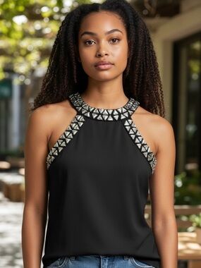 Express Black blouse with Silver Pyramid Embellished Racerback